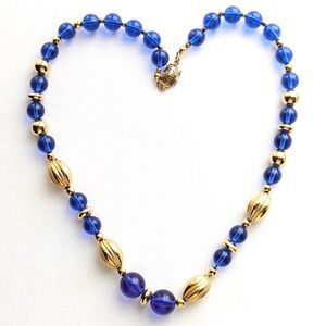 Egyptian Revival Royal Blue Beaded Necklace 21”